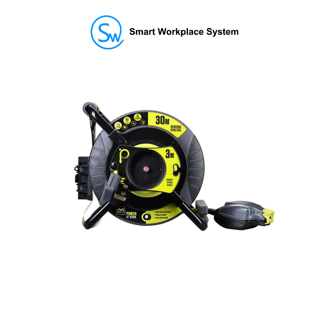 MASTERPLUG 30M+3M Anti-Twist Reverse Reel 1 IP54 Socket + LED, 13A Fused (Size: M)