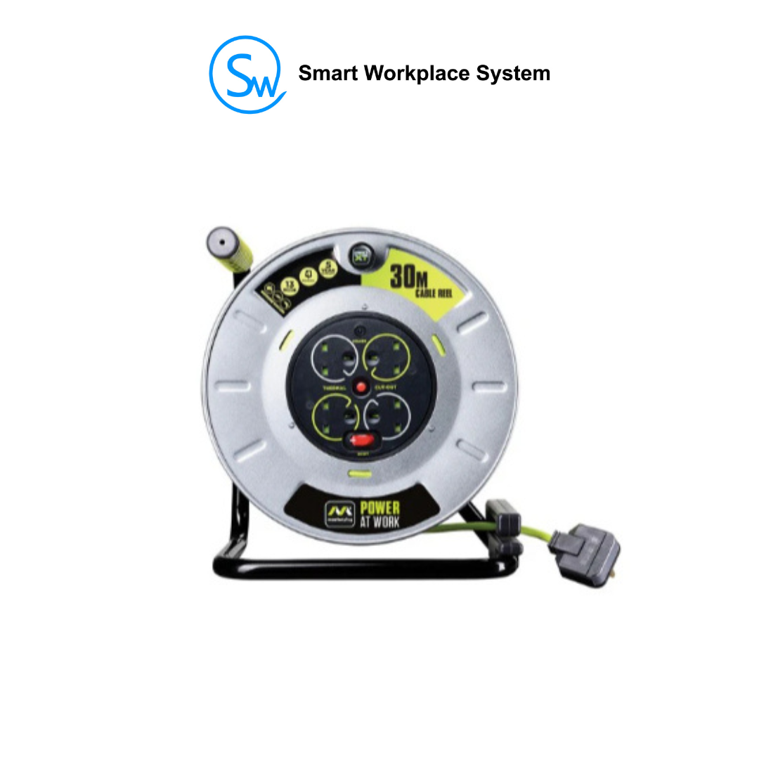 MASTERPLUG 30M Metal Open Reel 4 Sockets, Switch + LED, 13A Fused (Size: XL)