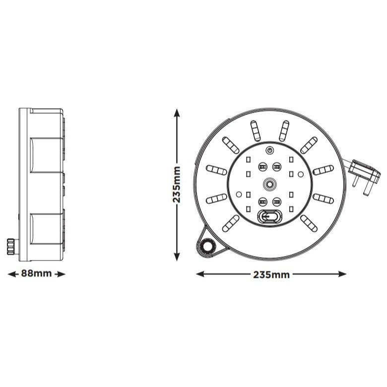 MASTERPLUG 10M Cassette Reel 4 Sockets, Switch + LED, 13A Fused (Size: S)