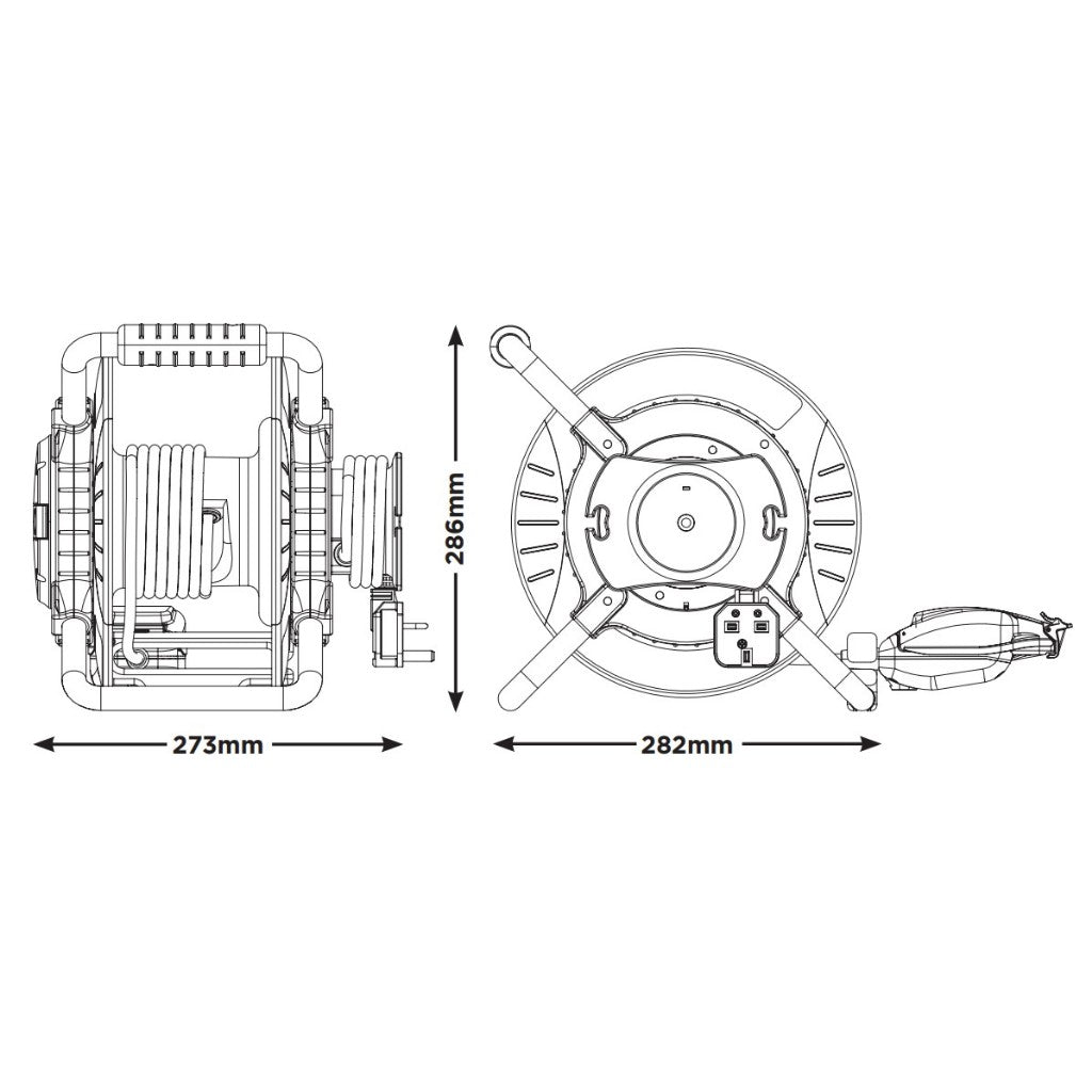 MASTERPLUG 30M+3M Anti-Twist Reverse Reel 1 IP54 Socket + LED, 13A Fused (Size: M)