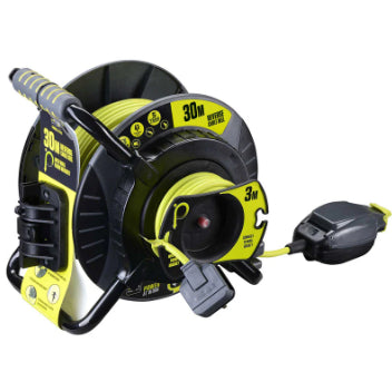 MASTERPLUG 30M+3M Anti-Twist Reverse Reel 1 IP54 Socket + LED, 13A Fused (Size: M)