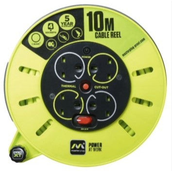 MASTERPLUG 10M Cassette Reel 4 Sockets, Switch + LED, 13A Fused (Size: S)