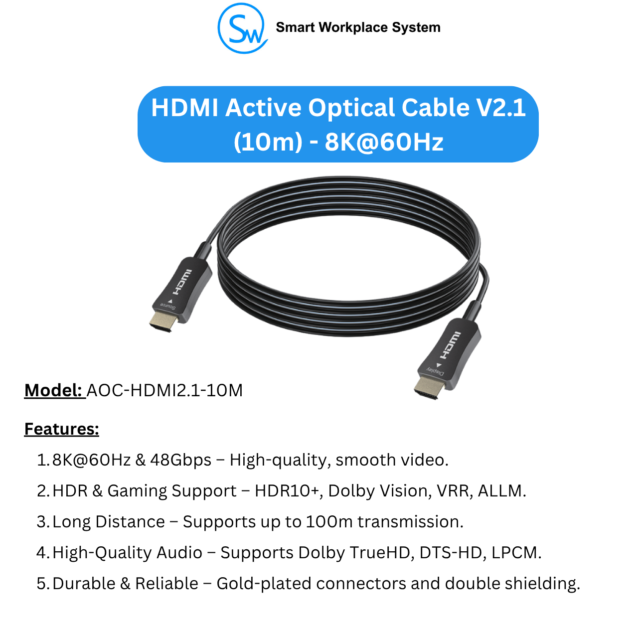 HDMI Active Optical Cable V2.1 (10m) - 8K@60Hz