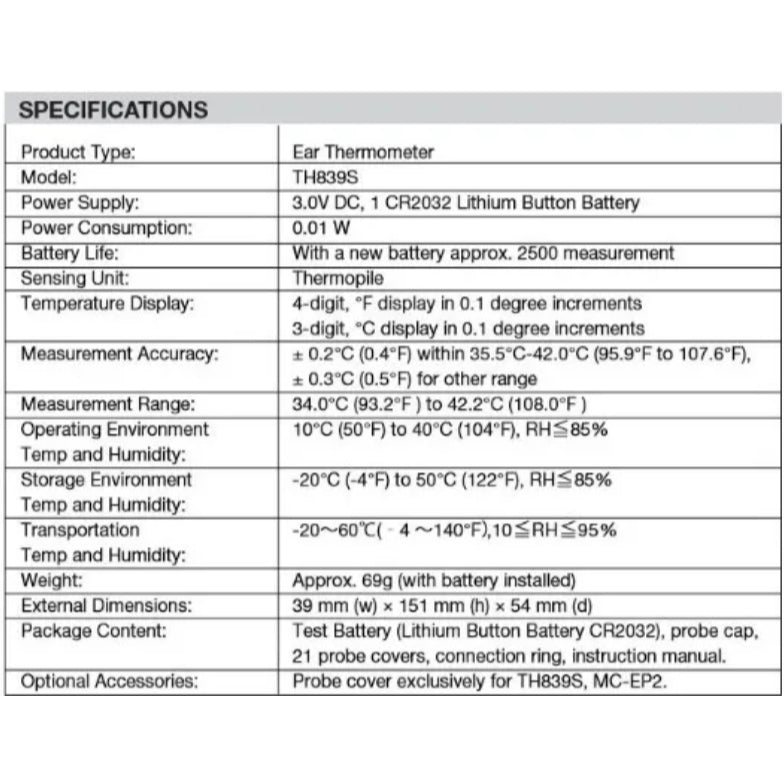 Omron TH839S Digital Ear IR Thermometer